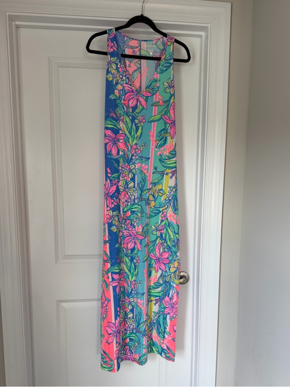 Lilly Pulitzer Floral Maxi Racerback Dress in Neon Pink & Aqua